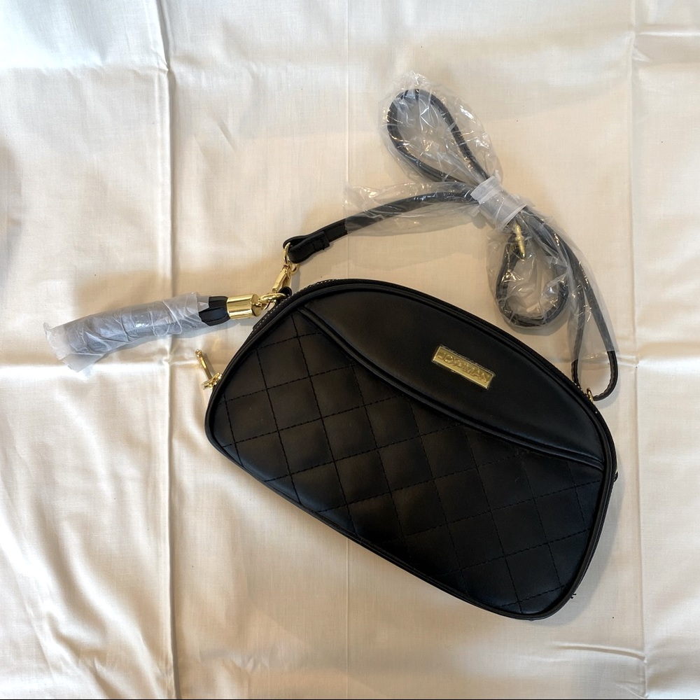 NEW Joy & Iman Black Leather Quilted Crossbody Bag